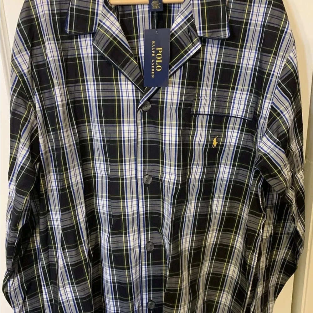 Polo by Ralph Lauren Men's Sz L Navy and White Plaid‎ Shirt sleepwear pajama top - Picture 2 of 5